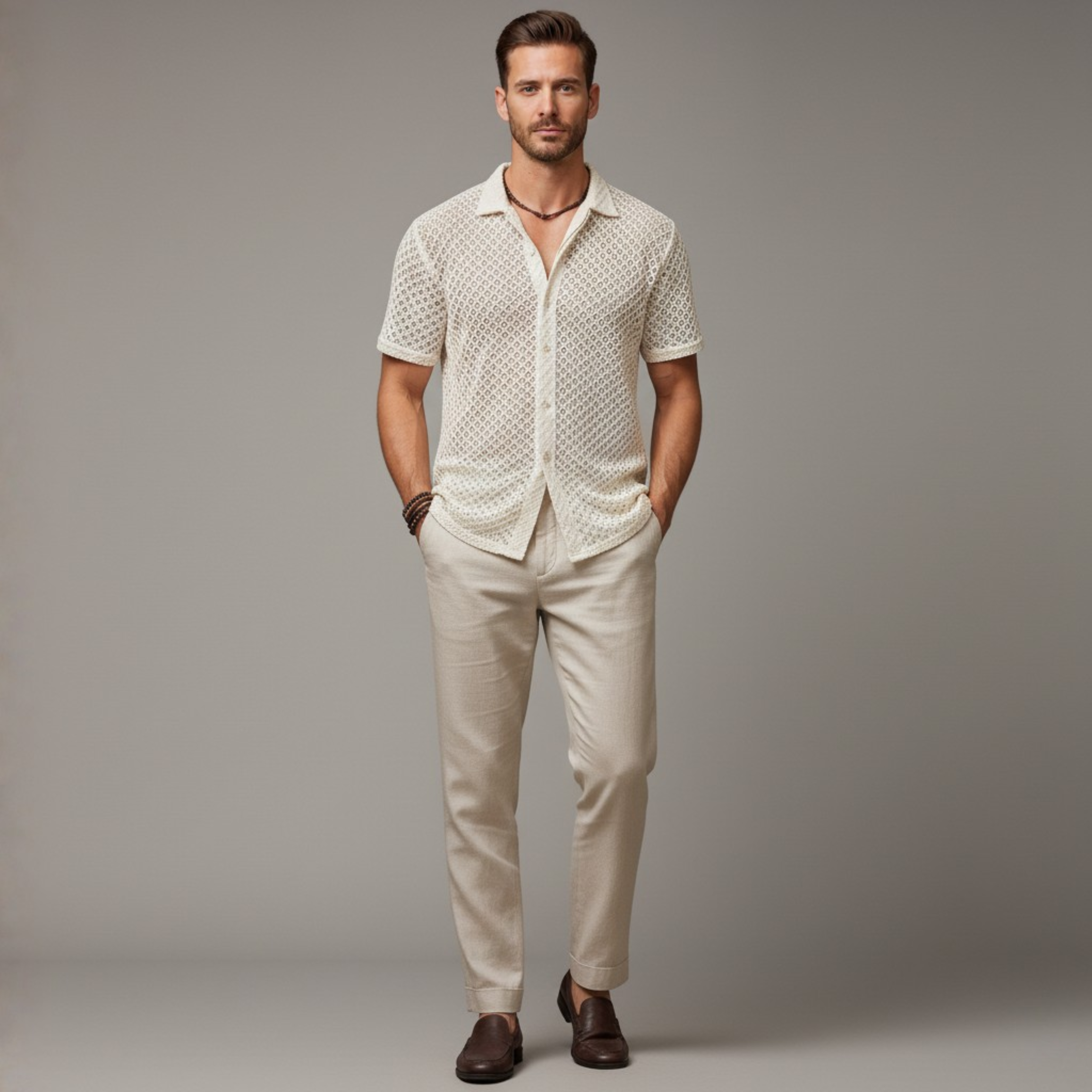 Seaside Linen-Mesh Camp Shirt