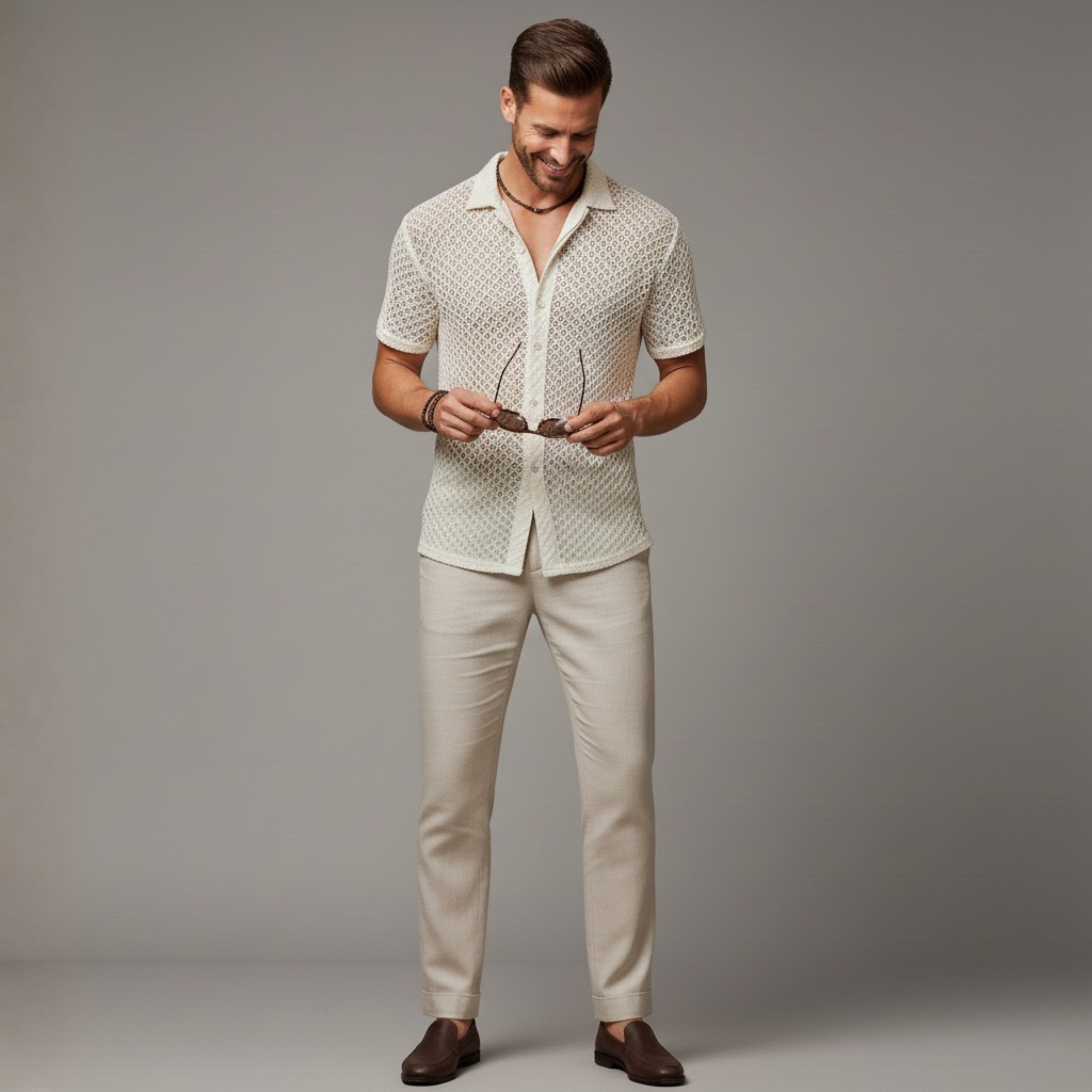 Seaside Linen-Mesh Camp Shirt