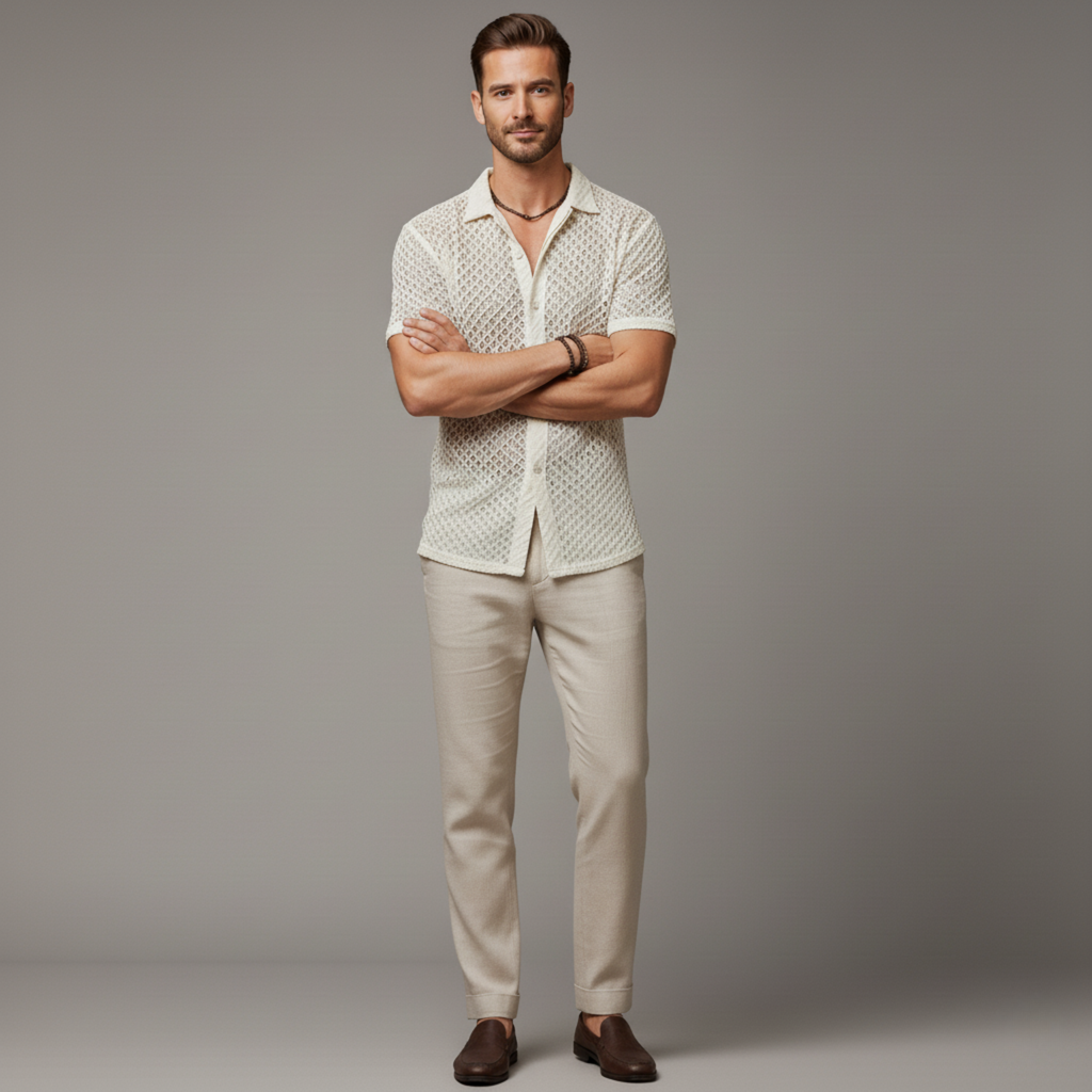 Seaside Linen-Mesh Camp Shirt
