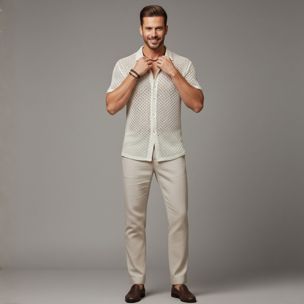 Seaside Linen-Mesh Camp Shirt