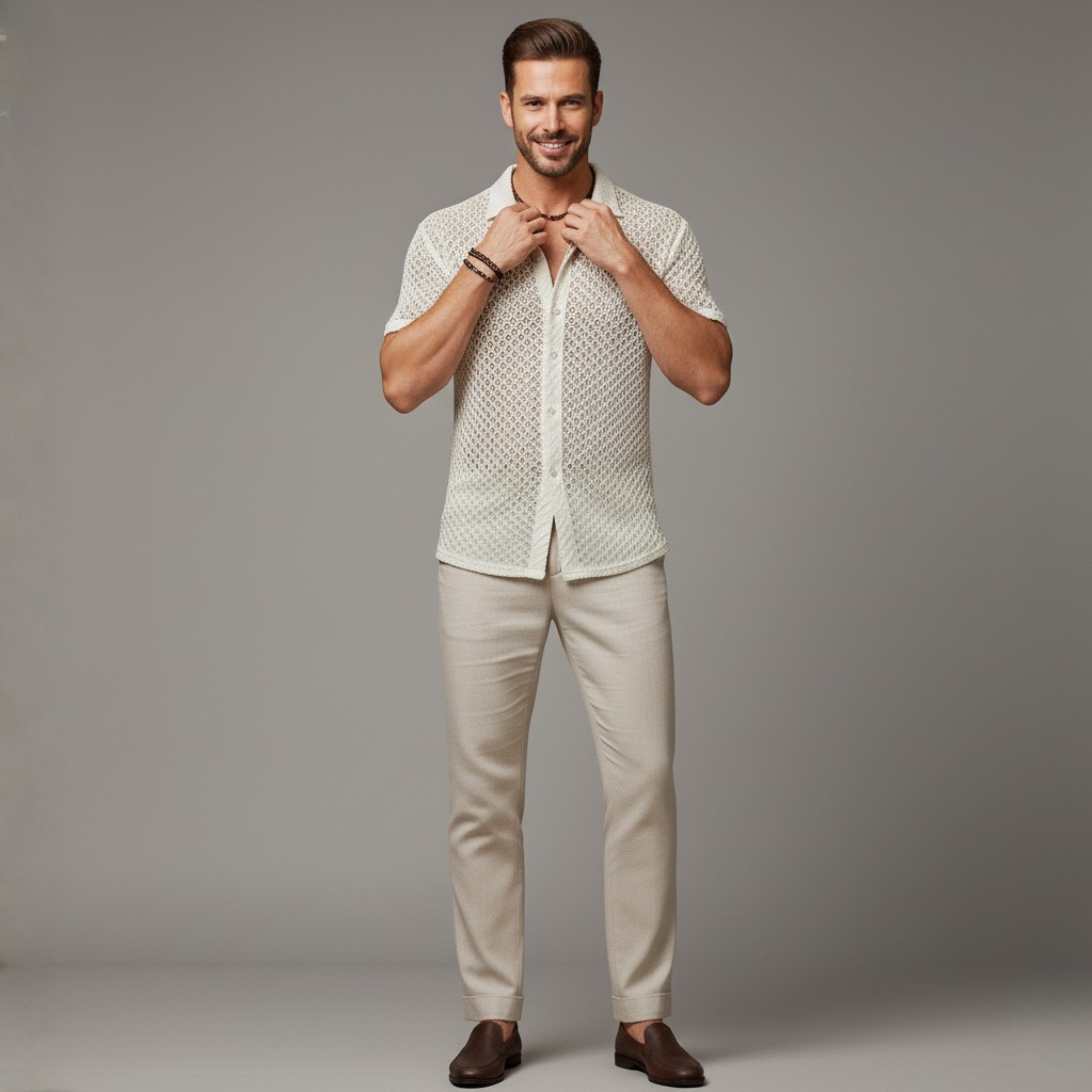 Seaside Linen-Mesh Camp Shirt