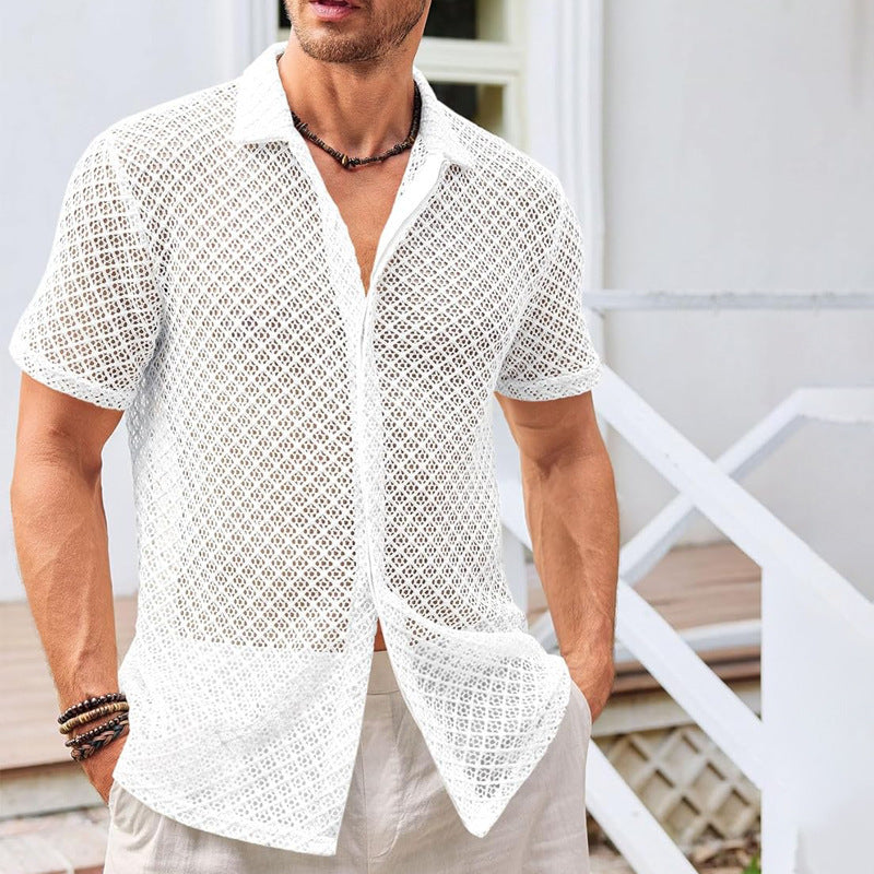 Seaside Linen-Mesh Camp Shirt