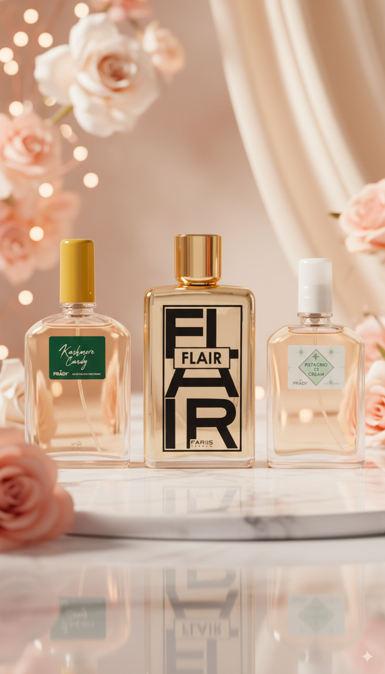 Set de 3 perfumes: Kashmere Candy, Pistachio Ice Cream, Flair pour Femme