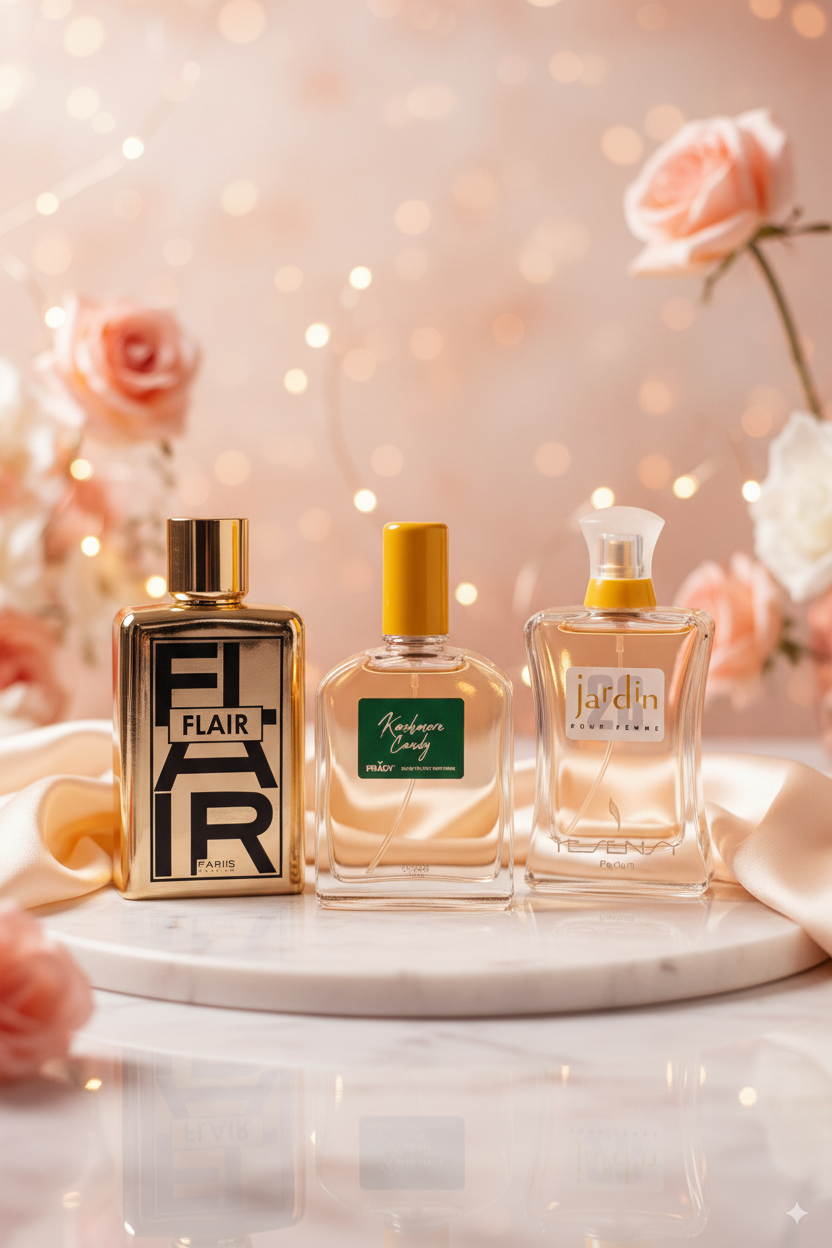 Set de 3 perfumes: Flair pour Femme, Kashmere Candy, Jardin para Mujer