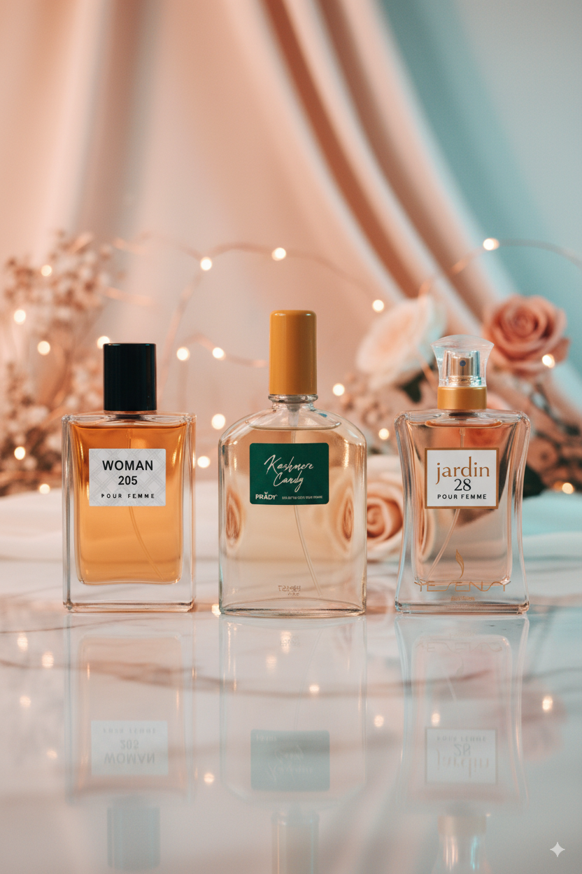 Set de 3 perfumes: Kashmere Candy, Woman 205 para Mujer, Jardin para Mujer