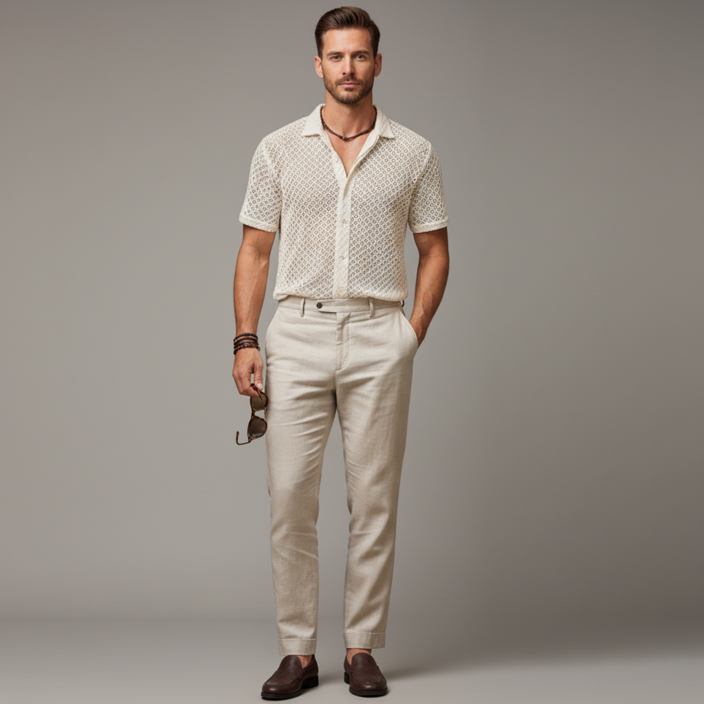 Seaside Linen-Mesh Camp Shirt