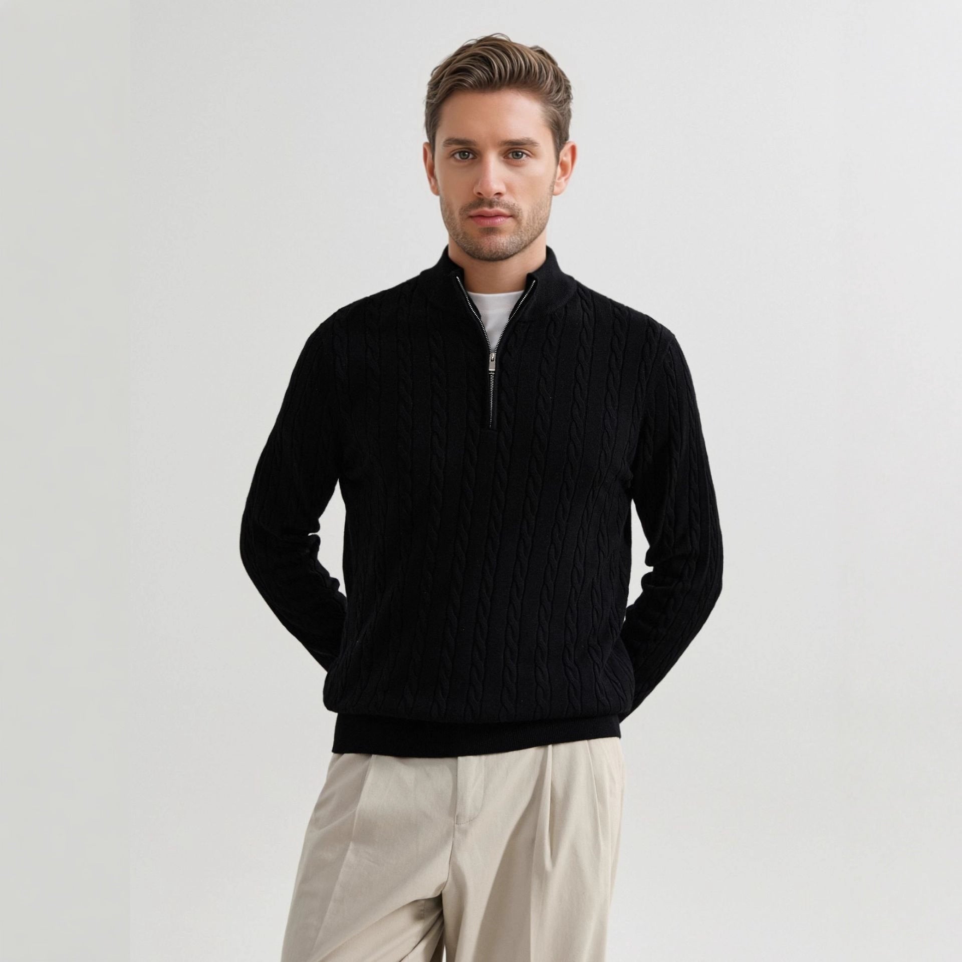 Hudson Stand-Collar Zip Knit